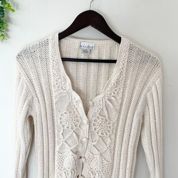 Just Maggie Vintage White Ramie Cotton Cardigan Knit Sweater Medium - Picture 2 of 4